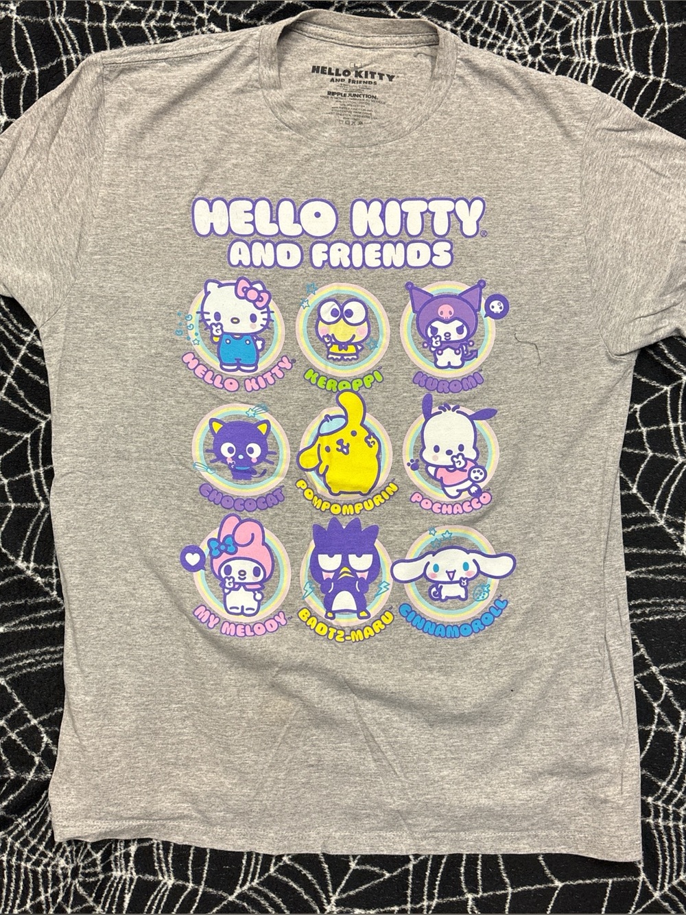 Hello Kitty Multicolor Character Graphic Tee - Gray